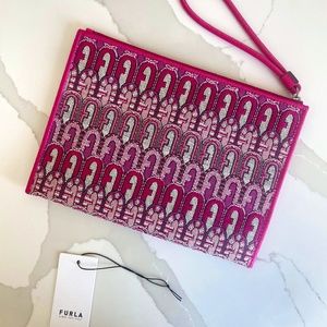 FURLA opportunity pink monogram-print clutch BARBIE